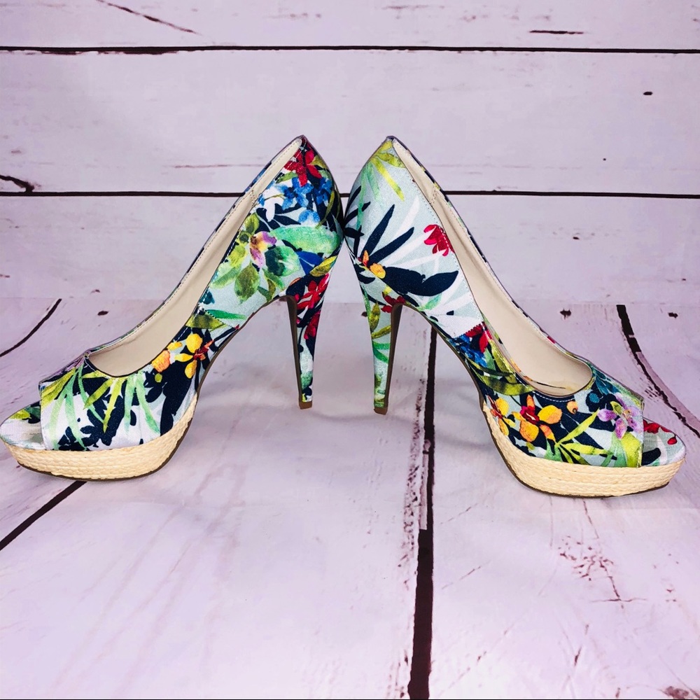 Apt. 9 Beignet Floral Peep Toe High Heel Platform - Picture 3 of 5